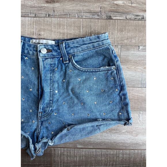 Reformation Crystal Rhinestone Front Denim Shorts Size 28 - Picture 2 of 6